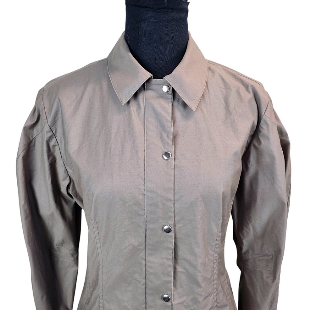 Thakoon Cotton Puff Sleeve Shirt Jacket Sz 6 Taupe Fitted Avant Garde Unique - Picture 8 of 16